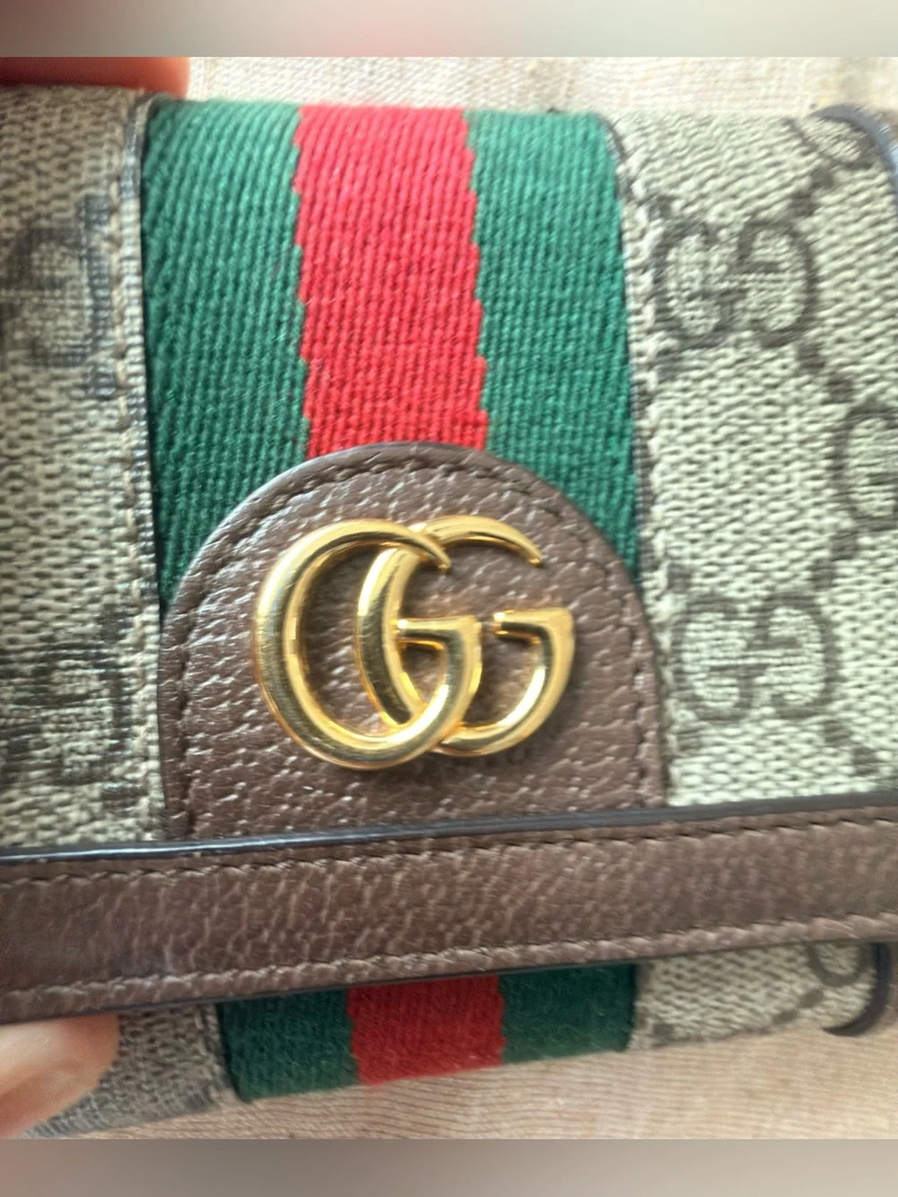 Gucci Brown GG Canvas Wallet with Green and Red Web and Gold GG